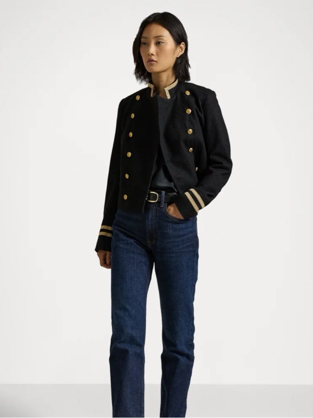 Lauren Ralph Lauren Black Military-Inspired Blazer with Gold Buttons